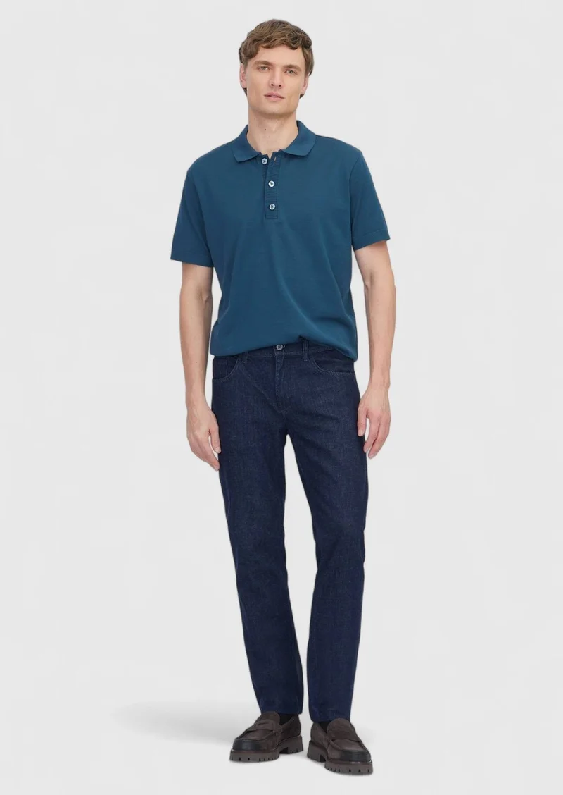 Ramsey Petrol Blue Plain Polo Neck 100% Cotton T-Shirt