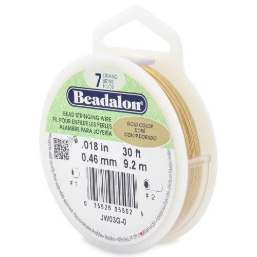 Beadalon 7 Strand Bead Stringing Wire 0018 in 046 mm Gold Color 30 ft 92 m