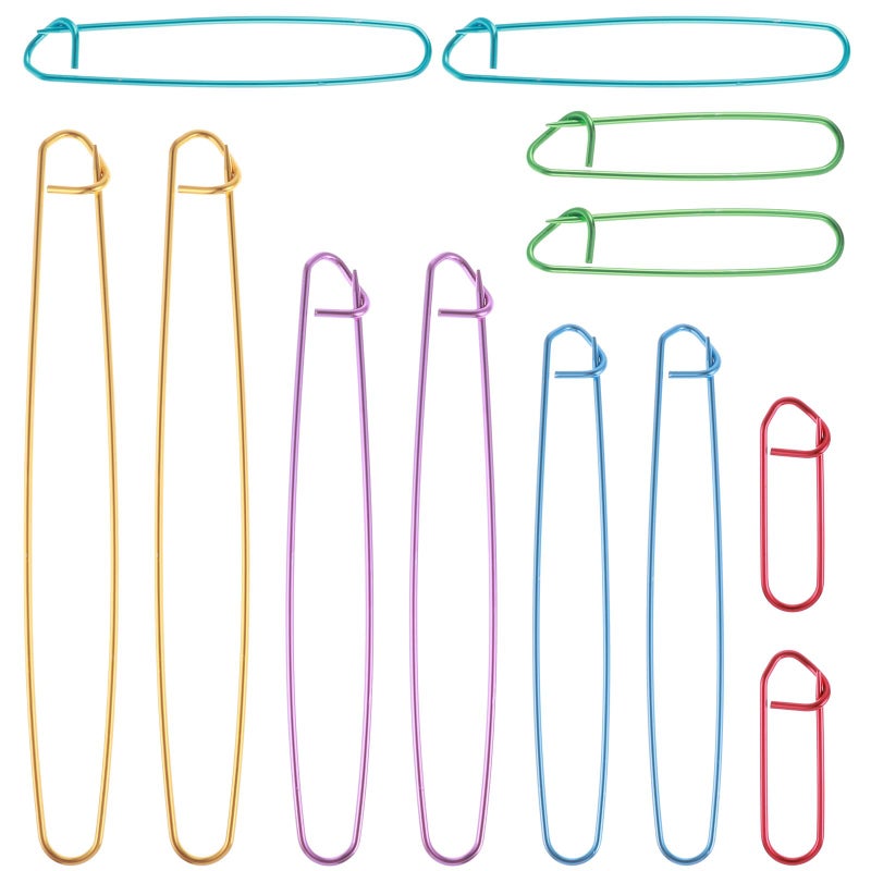 12 Pcs Stitch Holders for Knitting 6 Size Aluminum Yarn Stitch Holders Colorful Alloy Yarn Stitch Holder Set Knitting Crochet Practical Tools Safety Pins for Manual DIY Blankets Project