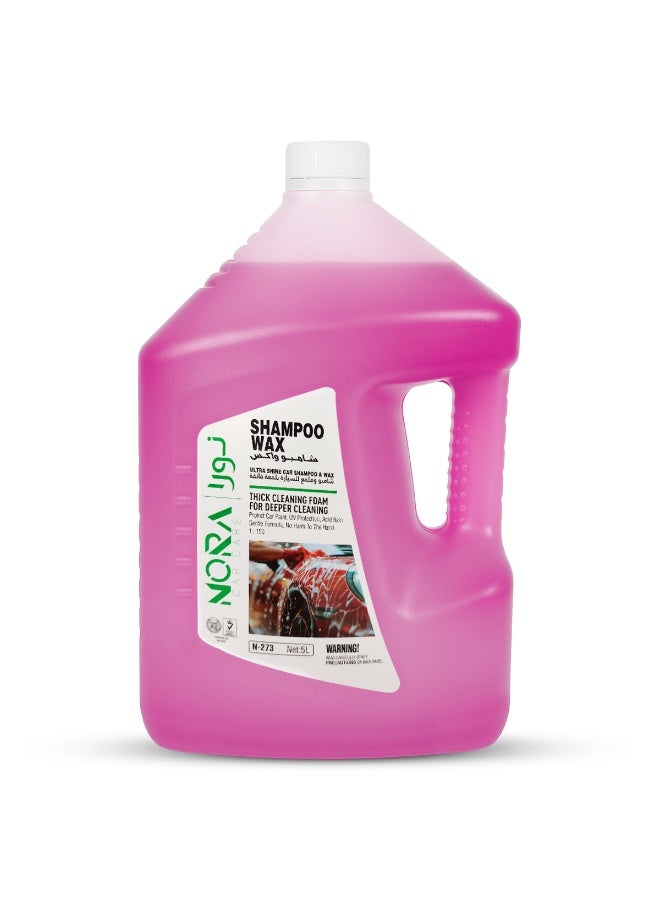 Nora Car Shampoo Wax 5L Pink – Ultra Shine Car Wash Soap with Thick Foaming Formula, pH Balanced, Colour Safe, Boosts Wax Protection, Deep Cleaning for Exterior, Tyres, Plastic & Painted Surfaces N-273 - Image 1