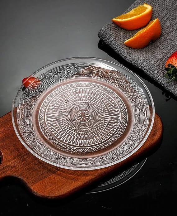 WRINGO Plate Set of 1 pcs Bead Rim Decorative 11 inch Crystal Clear Glass Plate Dry Fruits Sweets Chocolate Snack Plate for DiningCatering Event Dinner PartiesWedding Dinner Plate WS08 - Image 2