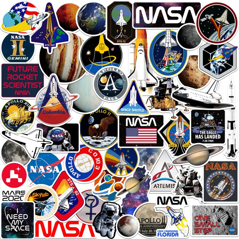 GRAPHICS & MORE NASA Missions 50ct Vinyl Large Deluxe Stickers Variety Pack â€“ Laptop, Water Bottle, Scrapbooking, Tablet, Indoor/Outdoor â€“ Set of 50 - Image 1