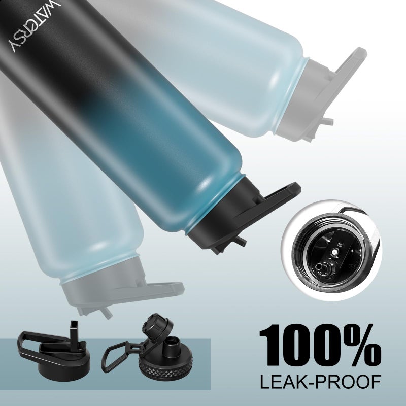 WATERSY 40oz Insulated Water Bottle (Cold for 48 Hrs),BPA Free&Leak Proof,Stainless Steel Water Flask,Water Jug with Straw Spout Lids for Gym,Hiking,Travel,Black Blue - Image 5