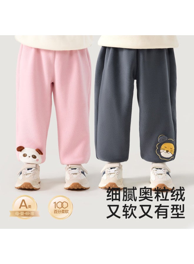 Aibeidila Kids Pants Spring Autumn Thickened Sweatpants Girls Long Pants Autumn Baby Children's Casual Double-sided Fleece Pink Size 80