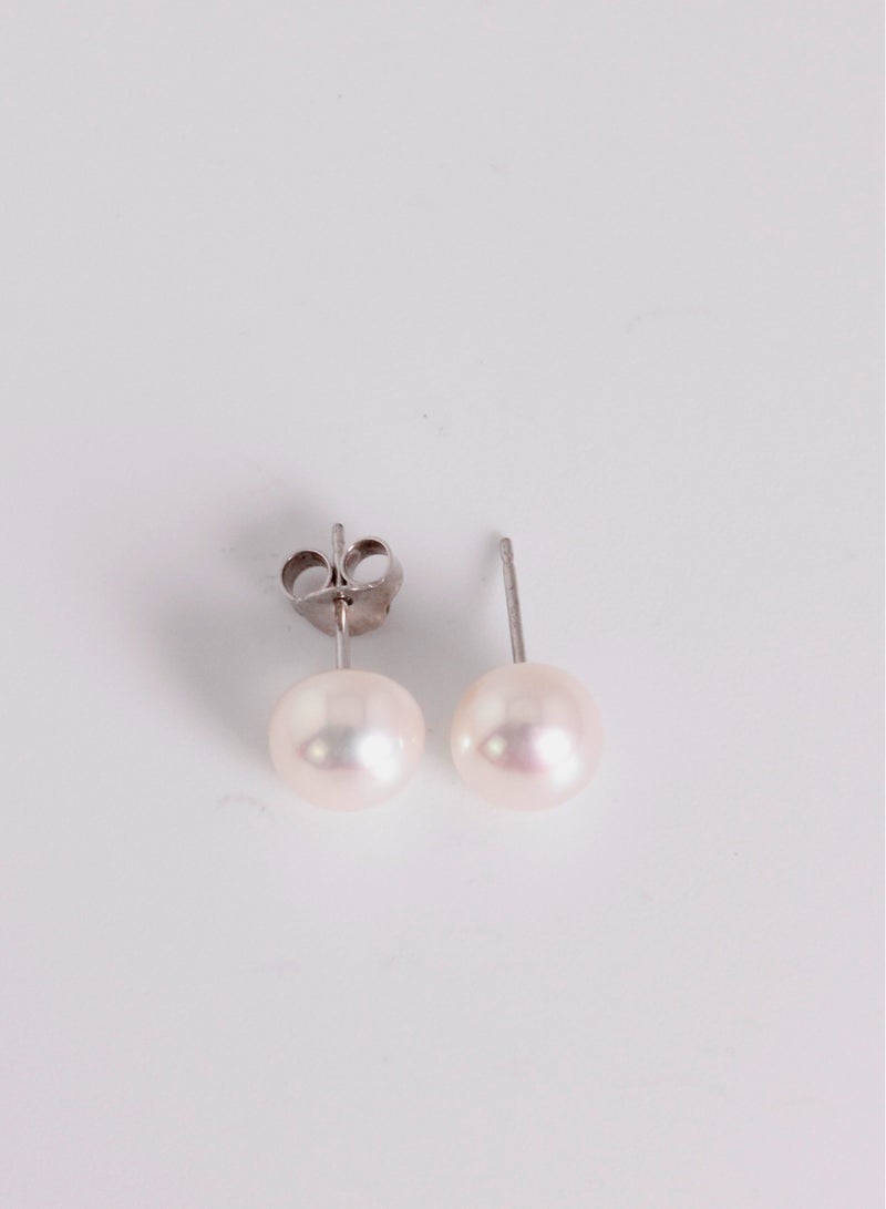 MIKURA Earrings, Freshwater Pearls, A Quality, White Color, 8.0-7.5MM, 925 Silver Findings  - Image 2
