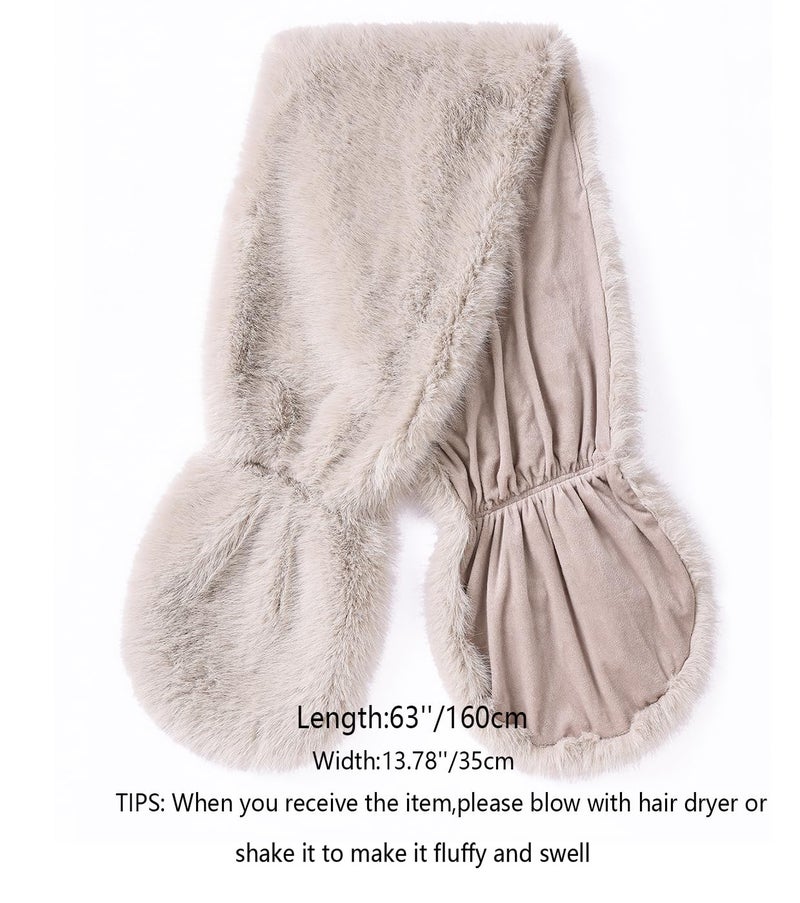 SAFERIN Women Luxurious Large Winter Faux Fur Scarf Wrap Collar Shrug for Lady Poncho Wedding Dinner Party (Shawl-Soild white) - Image 3