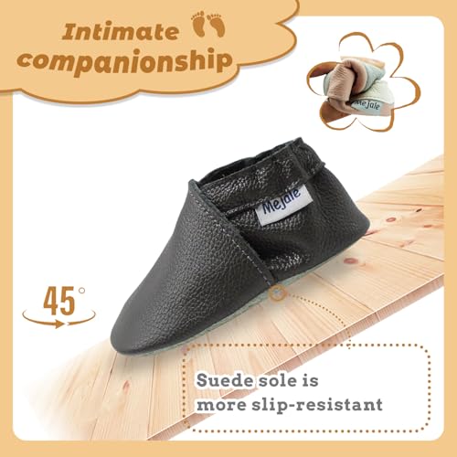Mejale Baby Shoes Soft Soled Leather Moccasins Anti-Skid Infant Toddler Prewalker Dark Grey (6-12 Months Infant, Dark Grey1) - Image 3