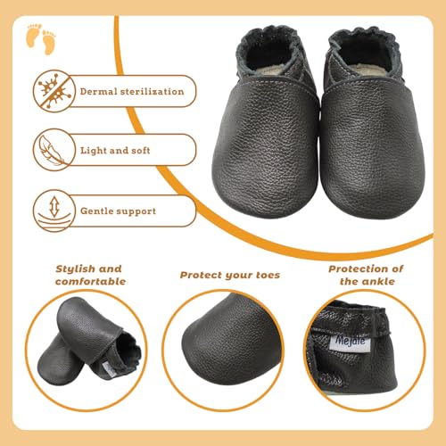 Mejale Baby Shoes Soft Soled Leather Moccasins Anti-Skid Infant Toddler Prewalker Dark Grey (6-12 Months Infant, Dark Grey1) - Image 4