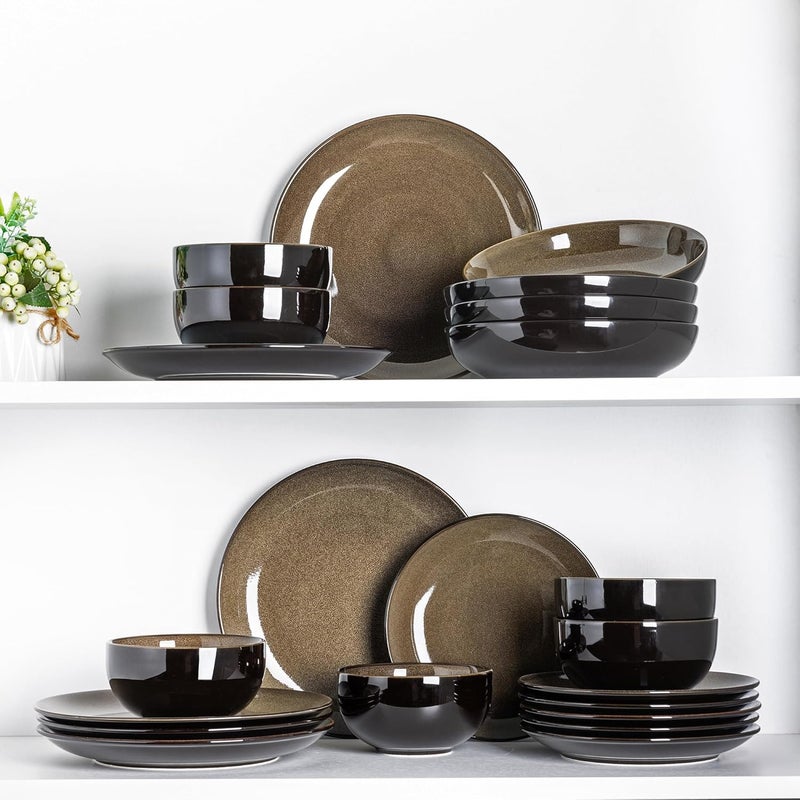 LERATIO Ceramic Dinnerware Sets for 8Stoneware Plates and Bowls SetsHandmade Reactive Glaze Dishes SetChip Resistant and Scratch Resistant  OvenDishwasher  Microwave SafeChestnut24PCS - Image 4