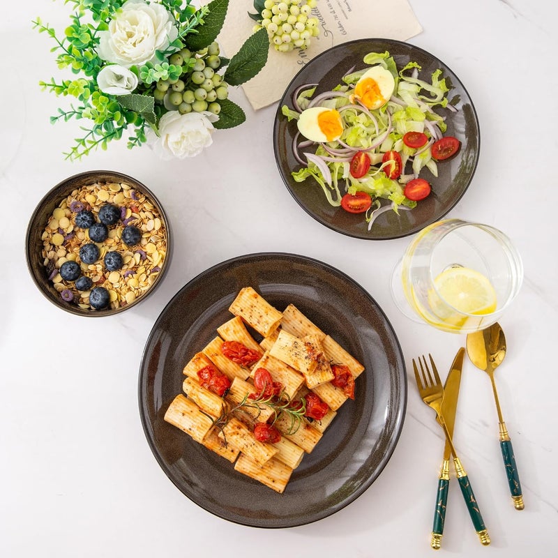 LERATIO Ceramic Dinnerware Sets for 8Stoneware Plates and Bowls SetsHandmade Reactive Glaze Dishes SetChip Resistant and Scratch Resistant  OvenDishwasher  Microwave SafeChestnut24PCS - Image 5