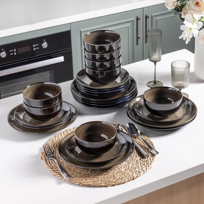 LERATIO Ceramic Dinnerware Sets for 8Stoneware Plates and Bowls SetsHandmade Reactive Glaze Dishes SetChip Resistant and Scratch Resistant  OvenDishwasher  Microwave SafeChestnut24PCS - Image 3