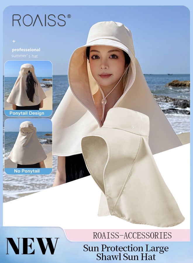 roaiss Women's Sun Protection Large Shawl Sun Hat, UPF50+ Sun Protection Ponytail Comfort Hat, Breathable Waterproof, Summer Beach Outdoor Hat Garden Fishing Hiking - Image 1