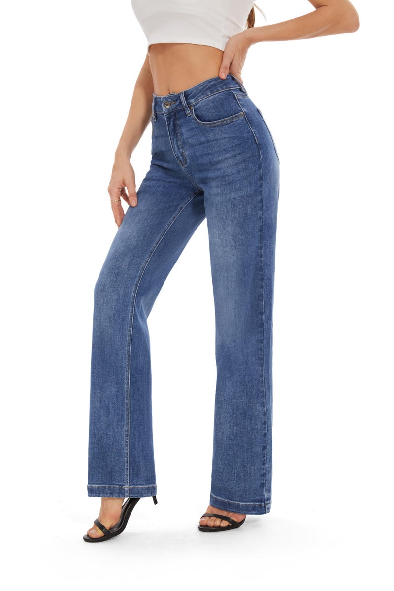 FLYING BANANA Women's High Waisted Wide Leg Baggy Stretch Denim Jeans (Metallic, 2) - Image 2