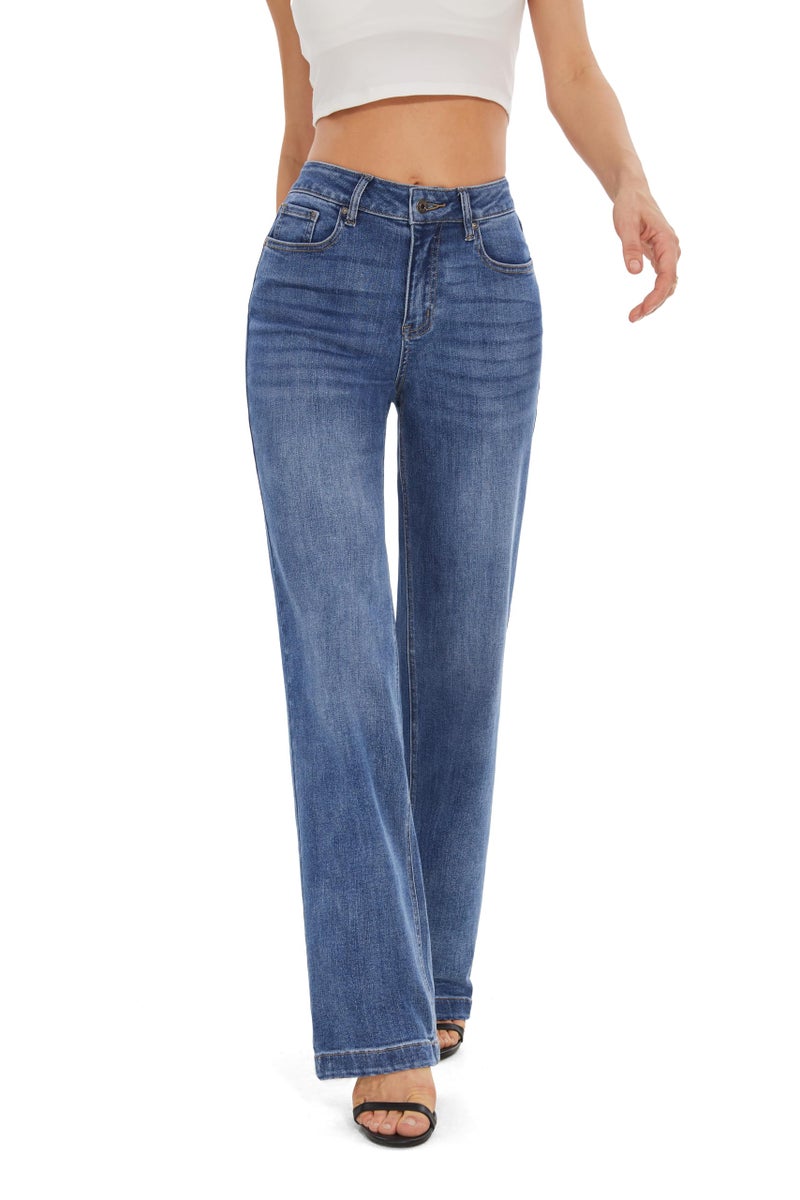FLYING BANANA Women's High Waisted Wide Leg Baggy Stretch Denim Jeans (Metallic, 2) - Image 3
