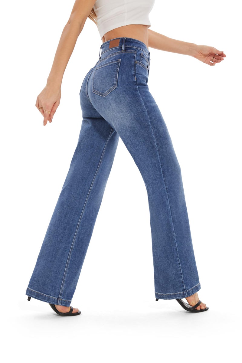 FLYING BANANA Women's High Waisted Wide Leg Baggy Stretch Denim Jeans (Metallic, 2) - Image 4