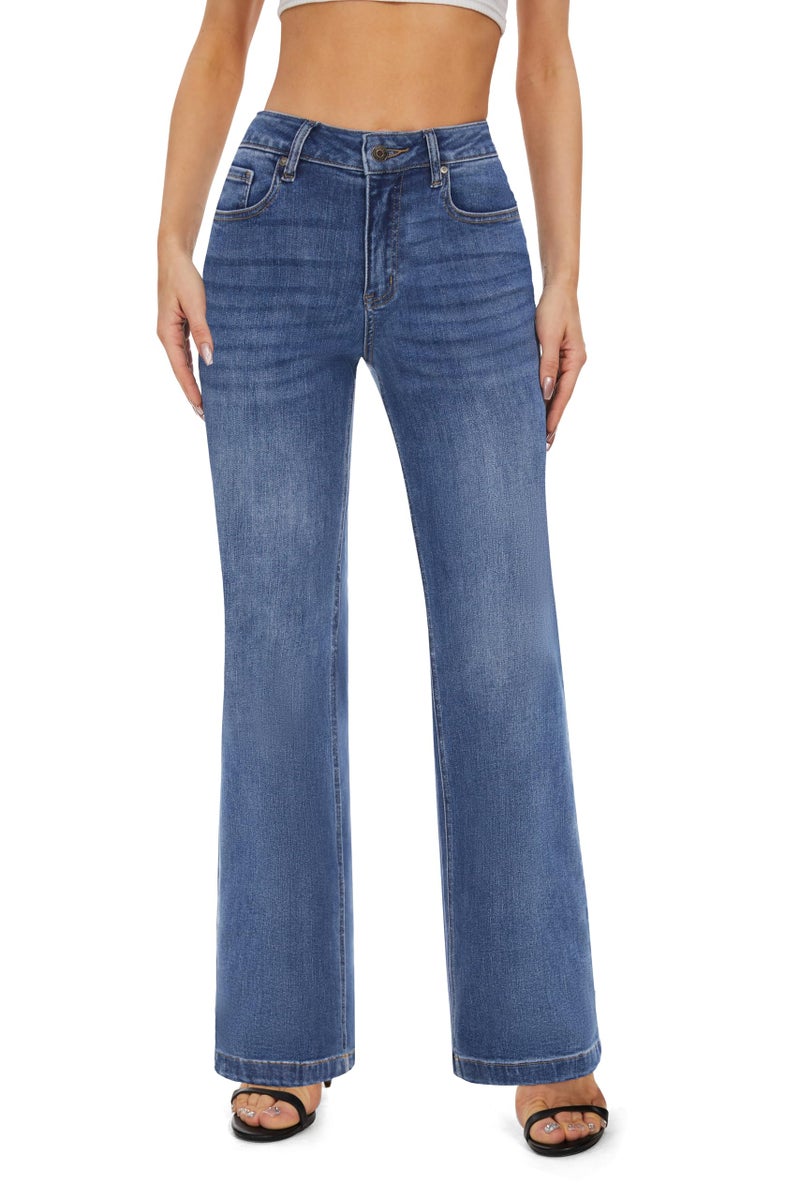 FLYING BANANA Women's High Waisted Wide Leg Baggy Stretch Denim Jeans (Metallic, 2) - Image 1