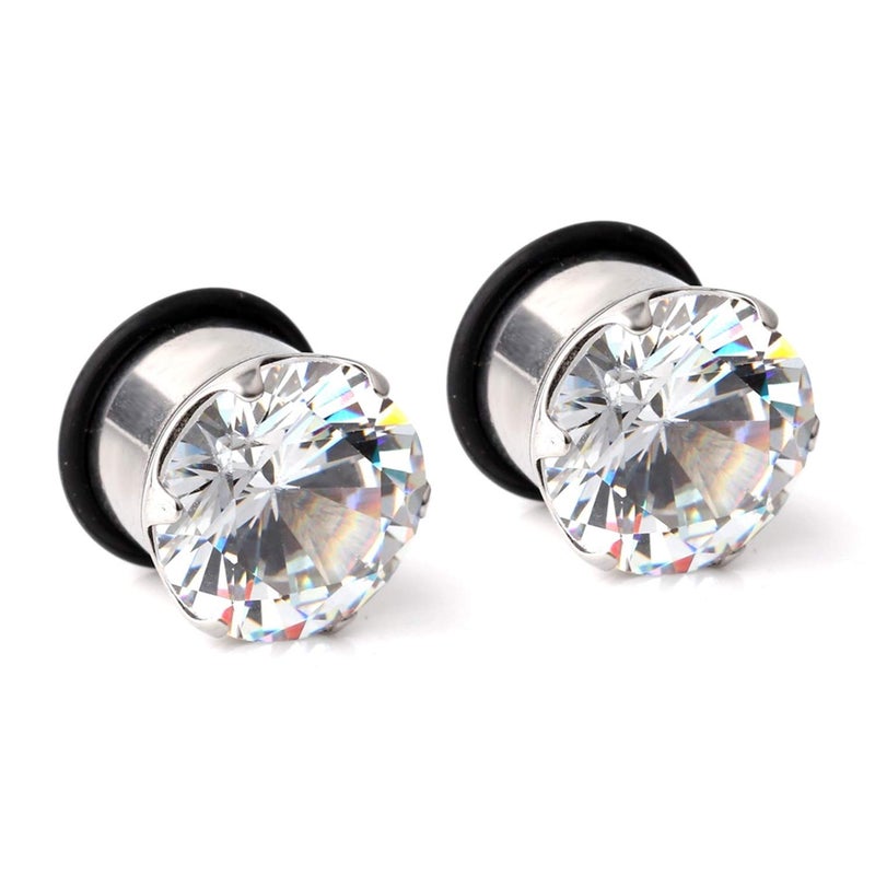Ruifan 316L Surgical Steel Single Flare Prong Set Clear CZ Ear Stretcher Expander Plugs Piercing Gauge with O-Ring 12mm - Sold As a Pair - Image 1