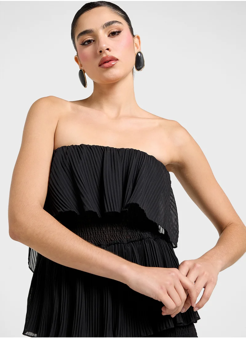 Ginger Bandeau Shirred Ruffle Detail Maxi Dress