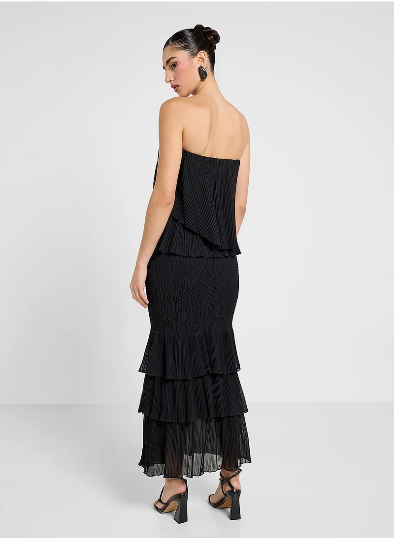 جينجر Bandeau Shirred Ruffle Detail Maxi Dress