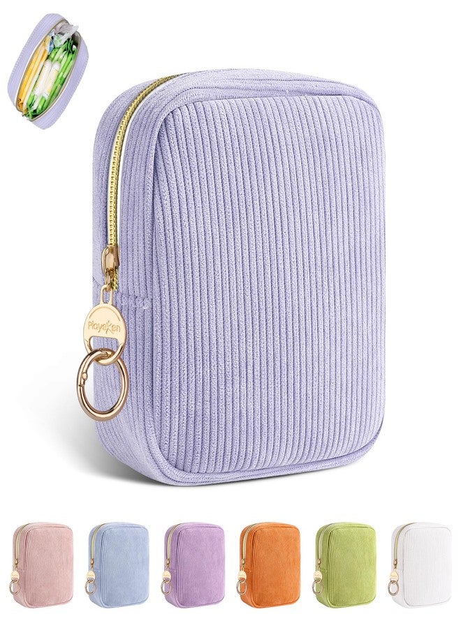 Playexen Period Bag for Teen Girls, Corduroy Sanitary Napkin Storage Bag, Menstrual Pad Pouches Tampon Holder for Purse, A-Lilac, Period Bag - Image 1