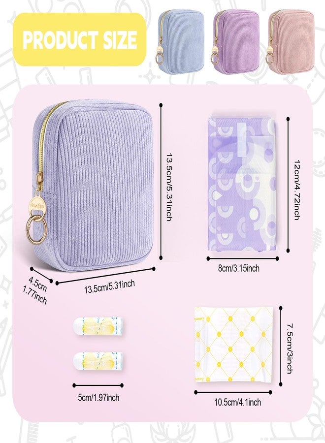 Playexen Period Bag for Teen Girls, Corduroy Sanitary Napkin Storage Bag, Menstrual Pad Pouches Tampon Holder for Purse, A-Lilac, Period Bag - Image 2