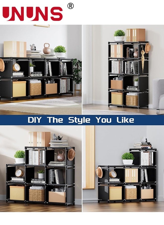 UNUNS - Bookshelves,Double Row 8-Grid Multi-Functional Storage Equipment,Assembled Storage Rack,Bedroom Living Room Vertical Cabinet Bookshelf,Black - Image 1