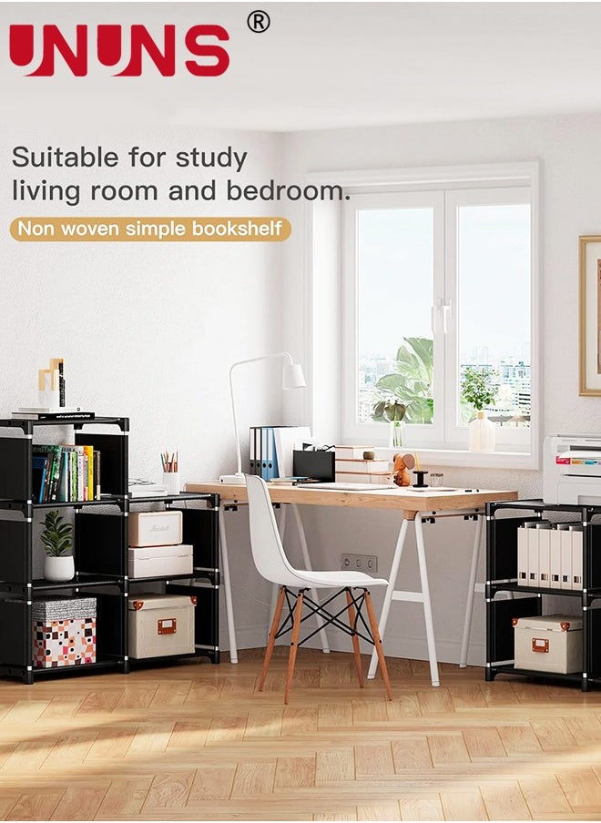 UNUNS - Bookshelves,Double Row 8-Grid Multi-Functional Storage Equipment,Assembled Storage Rack,Bedroom Living Room Vertical Cabinet Bookshelf,Black - Image 1