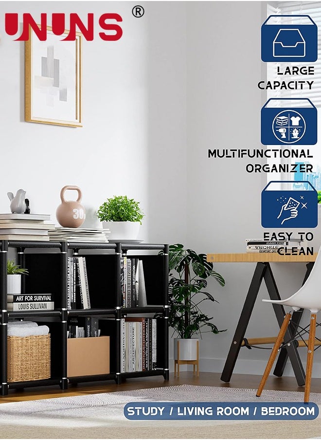 UNUNS - Bookshelves,Double Row 8-Grid Multi-Functional Storage Equipment,Assembled Storage Rack,Bedroom Living Room Vertical Cabinet Bookshelf,Black - Image 1