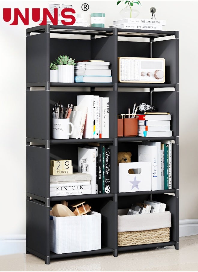 UNUNS - Bookshelves,Double Row 8-Grid Multi-Functional Storage Equipment,Assembled Storage Rack,Bedroom Living Room Vertical Cabinet Bookshelf,Black - Image 1