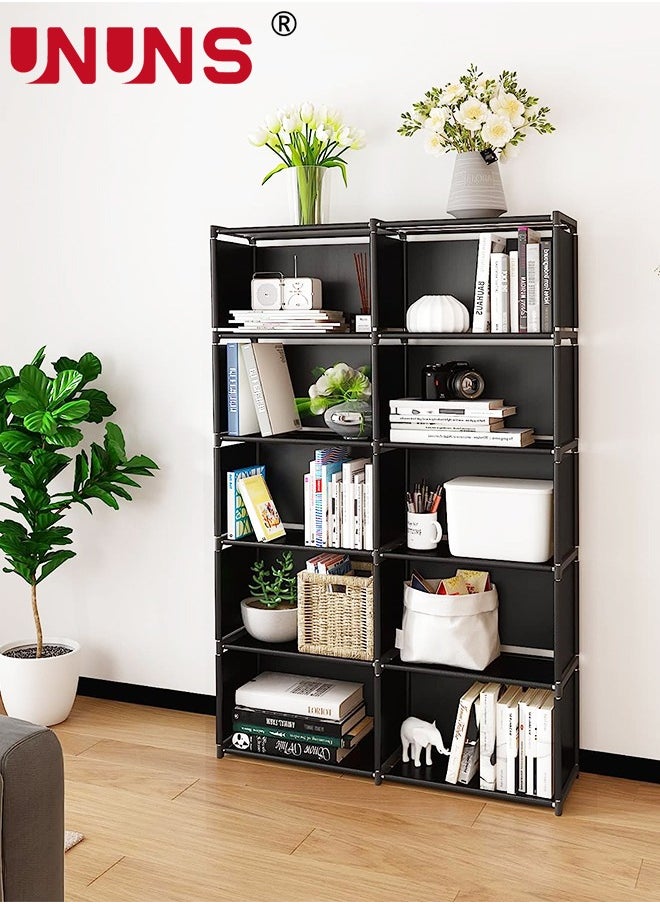 UNUNS - Bookshelves,Double Row 8-Grid Multi-Functional Storage Equipment,Assembled Storage Rack,Bedroom Living Room Vertical Cabinet Bookshelf,Black - Image 1
