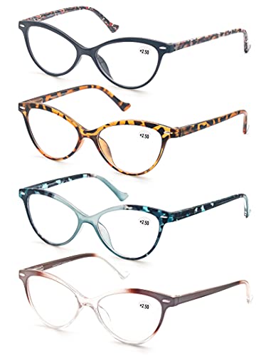 MODFANS 4 Pack Cat Eye 1.5 Reading Glasses for Women,Fashion Ladies Design Comfortable Spring Hinge Stylish 4 Pair Women Readers with 4 Pouch - Image 2