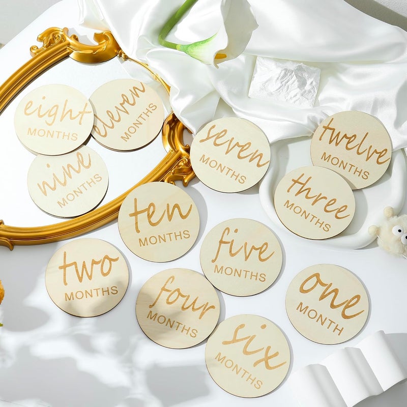 Wooden Baby Monthly Milestone Discs for Newborns,1-12 Months Baby Announcement Photo Props | Baby Growth Markers for First Year Memories Ideal Gift - Image 3