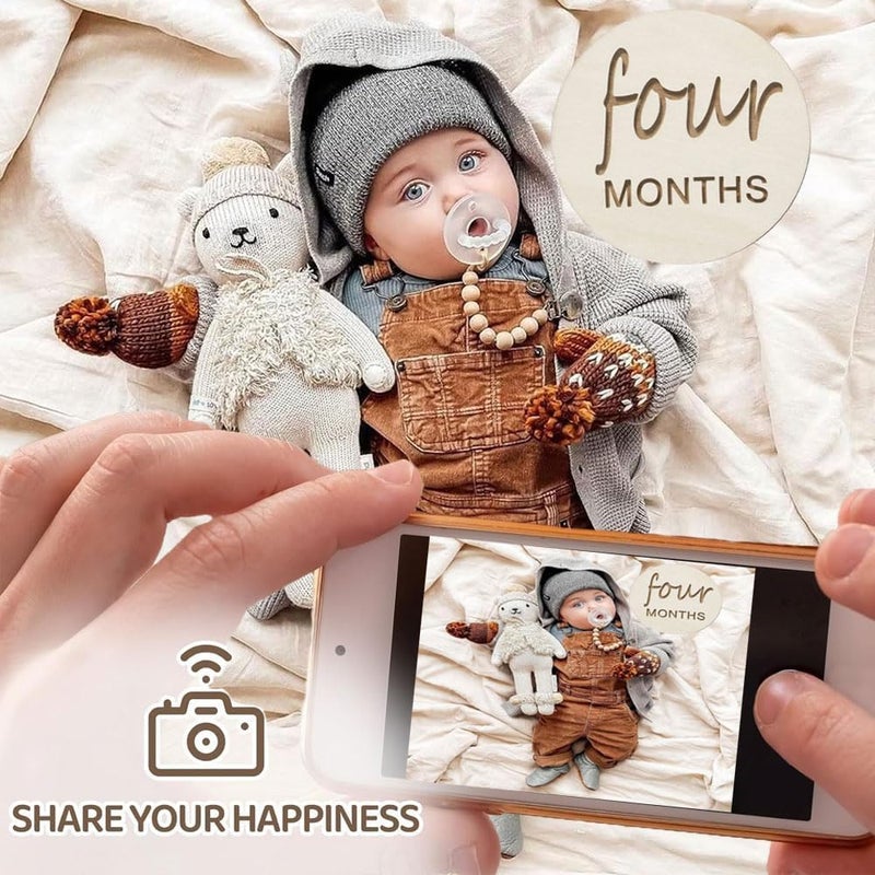 Wooden Baby Monthly Milestone Discs for Newborns,1-12 Months Baby Announcement Photo Props | Baby Growth Markers for First Year Memories Ideal Gift - Image 2