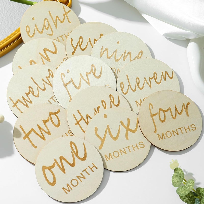 Wooden Baby Monthly Milestone Discs for Newborns,1-12 Months Baby Announcement Photo Props | Baby Growth Markers for First Year Memories Ideal Gift - Image 5