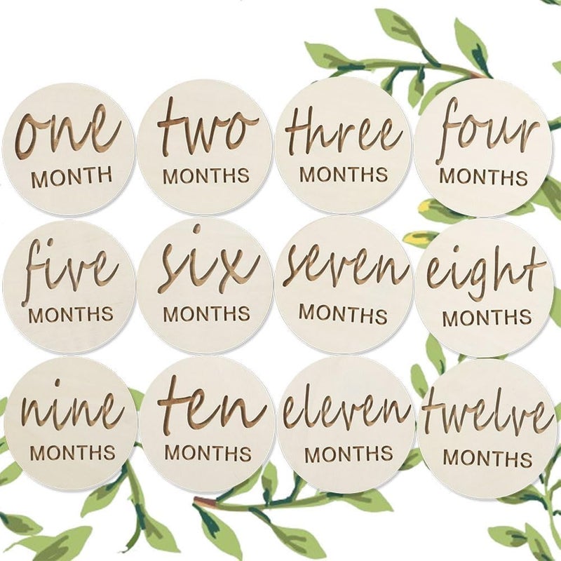 Wooden Baby Monthly Milestone Discs for Newborns,1-12 Months Baby Announcement Photo Props | Baby Growth Markers for First Year Memories Ideal Gift - Image 1