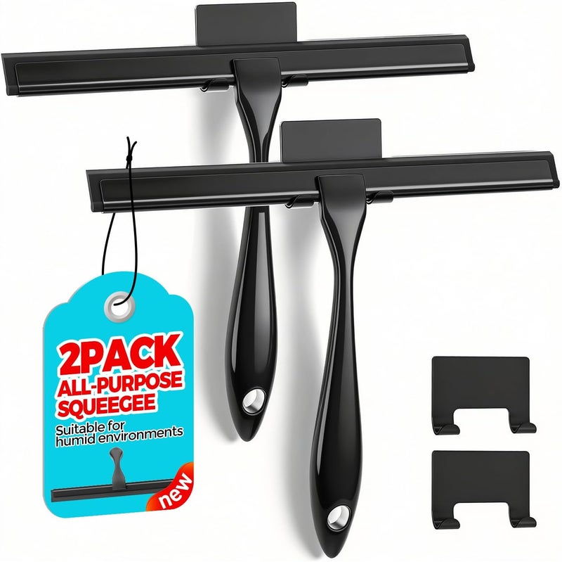 ALFLOD 2PACK ممسحة دش متعددة الأغراض لأبواب الدش، جدران الدش المبلطة، الحمام، النافذة، الزجاج وزجاج السيارة الأمامي، المرايا والمطبخ - ستانلس ستيل، 9.5 بوصة، أسود - Image 1