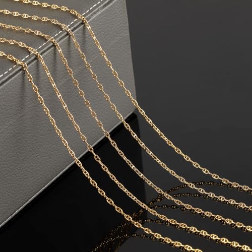 YOUBEIYEE 16.4 Feet Light Gold Jewelry Chain Bulk 18K Gold Plated Brass Chain Tiny Pig Nose Chain Necklace DIY Jewelry Chain Roll with Jump Rings and Lobster Clasps - Image 4