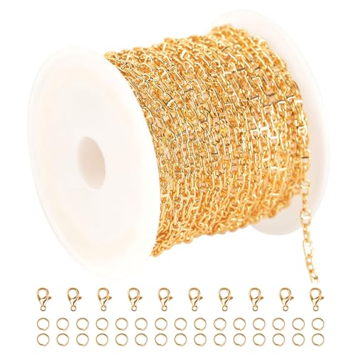 YOUBEIYEE 16.4 Feet Light Gold Jewelry Chain Bulk 18K Gold Plated Brass Chain Tiny Pig Nose Chain Necklace DIY Jewelry Chain Roll with Jump Rings and Lobster Clasps - Image 1
