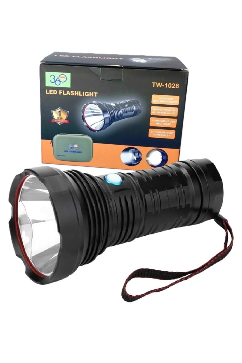 360°Light Rechargeable Tactical Flashlight TW-1028 (26650 Battery and Charger Included) High Lumens LED, Super Bright, Zoomable, 5 Modes and Water Resistant - Best Camping, Emergency Flashlights - Image 1