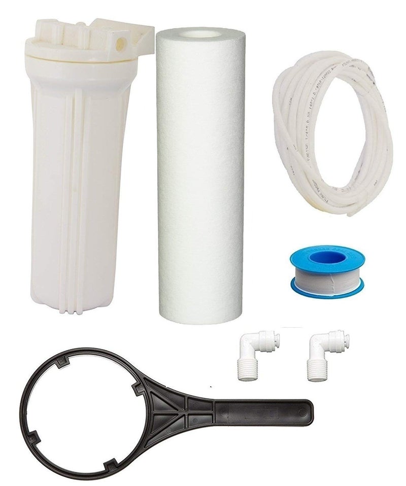 MG WATER SOLUTION Pre Filter Housing Kit with Spun Filter Spanner Teflon Pipe 2 m for All Type of Ro Water Purifiers Pre Filter Housing White - Image 1