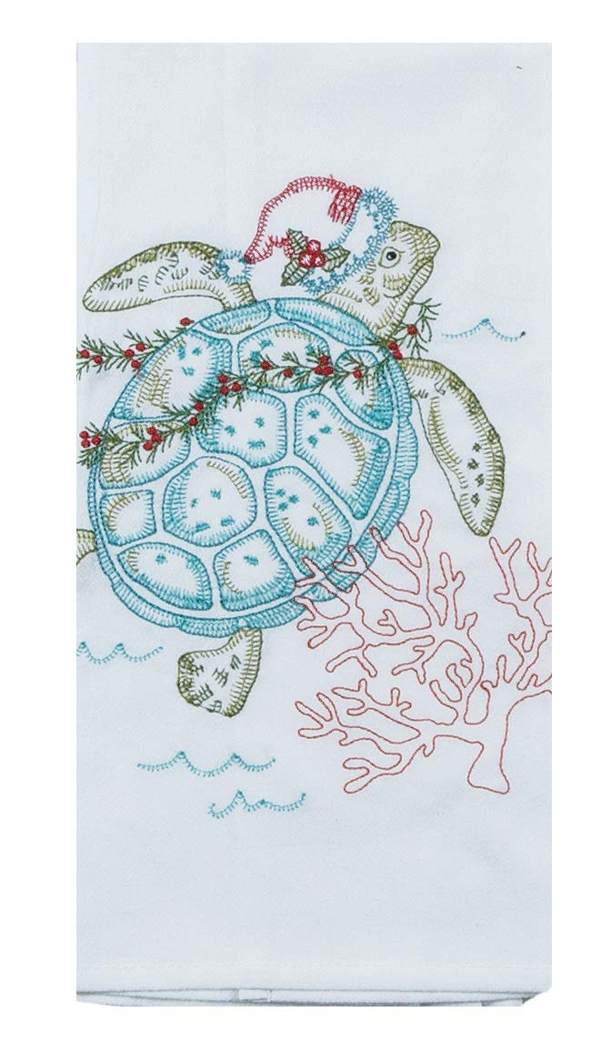 Kay Dee Designs Coastal Holiday Embroidered Flour Sack Towels - Flamingo, Palm Tree, and Sea Turtle - Set of 3 Designs - Image 4