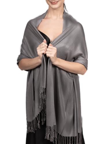 Achillea Soft Silky Pashmina Scarf for Women – Shawl Wrap for Evening Dresses, Bridesmaids, Weddings & Everyday Wear (Grey) - Image 1