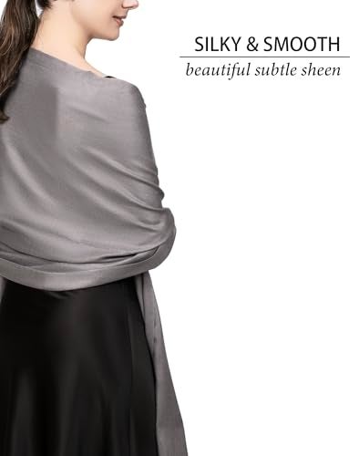 Achillea Soft Silky Pashmina Scarf for Women – Shawl Wrap for Evening Dresses, Bridesmaids, Weddings & Everyday Wear (Grey) - Image 4