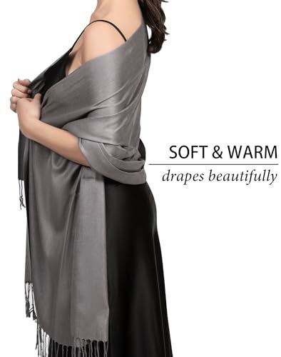 Achillea Soft Silky Pashmina Scarf for Women – Shawl Wrap for Evening Dresses, Bridesmaids, Weddings & Everyday Wear (Grey) - Image 3