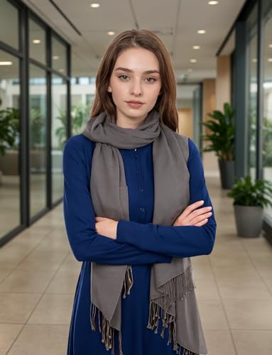 Achillea Soft Silky Pashmina Scarf for Women – Shawl Wrap for Evening Dresses, Bridesmaids, Weddings & Everyday Wear (Grey) - Image 2