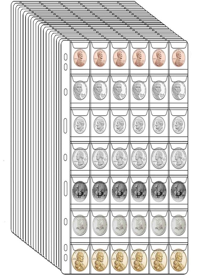 Xxmbbjy 882 Pockets Coin Collection Pages, 21 Sheets Coin Collection Supplies Pages with Standard 9 Hole Coin Binder Sleeves for Penny, Nickel, Dime, Quarter Dollar Collection (42 Pocket) - Image 1