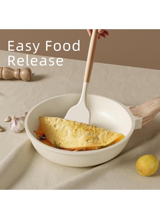 Caannasweis 21Pcs Cookware Sets, Nonstick Pots and Pans Set, Granite Induction Cookware, Non Stick Kitchen Cooking Set withTempered Glass Lids，Gas, Electric, Ceramic, Induction Compatible，Nonstick Granite Omelette Skillet Breakfast Egg pan Set,Including Small Milk Pot, Frying Pan, Wok,Steamer Basket and Saucepan ,PFOS PFOA Free，Beige - Image 4