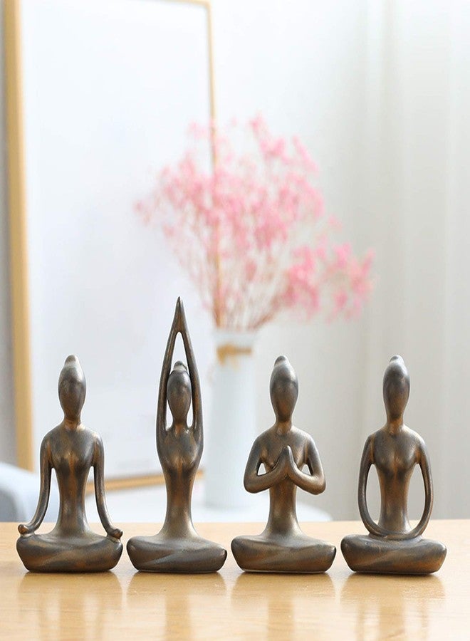 OwMell Lot of 4 Meditation Yoga Pose Statue Figurine Ceramic Yoga Figure Set Decor - Patina Gold - Image 1