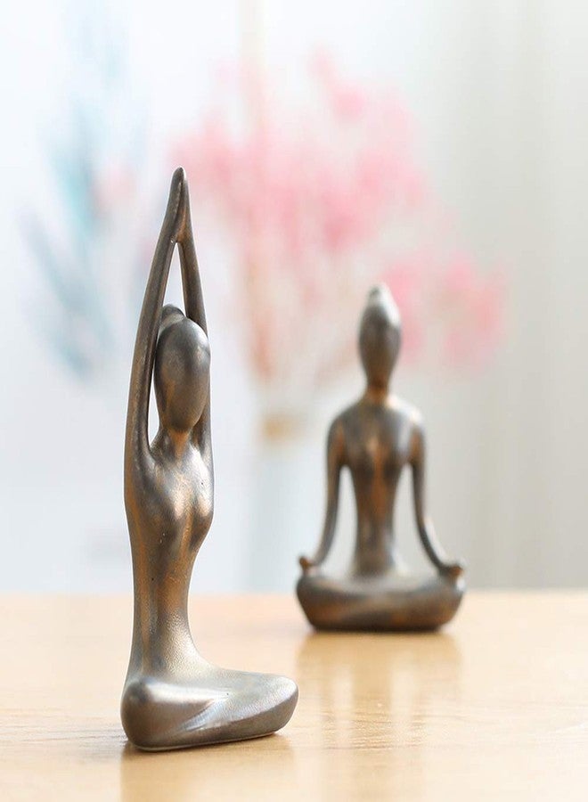 OwMell Lot of 4 Meditation Yoga Pose Statue Figurine Ceramic Yoga Figure Set Decor - Patina Gold - Image 2