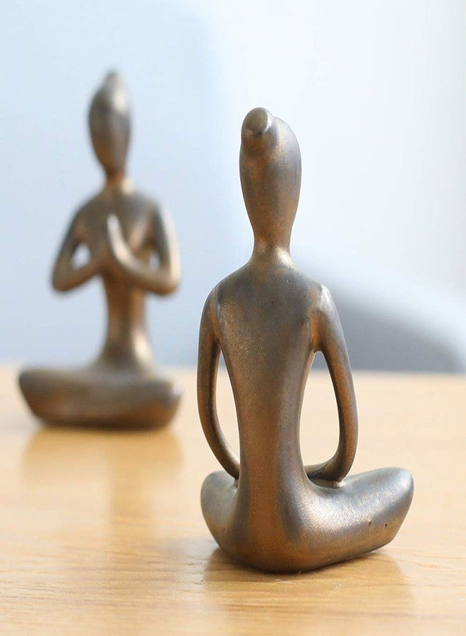 OwMell Lot of 4 Meditation Yoga Pose Statue Figurine Ceramic Yoga Figure Set Decor - Patina Gold - Image 4